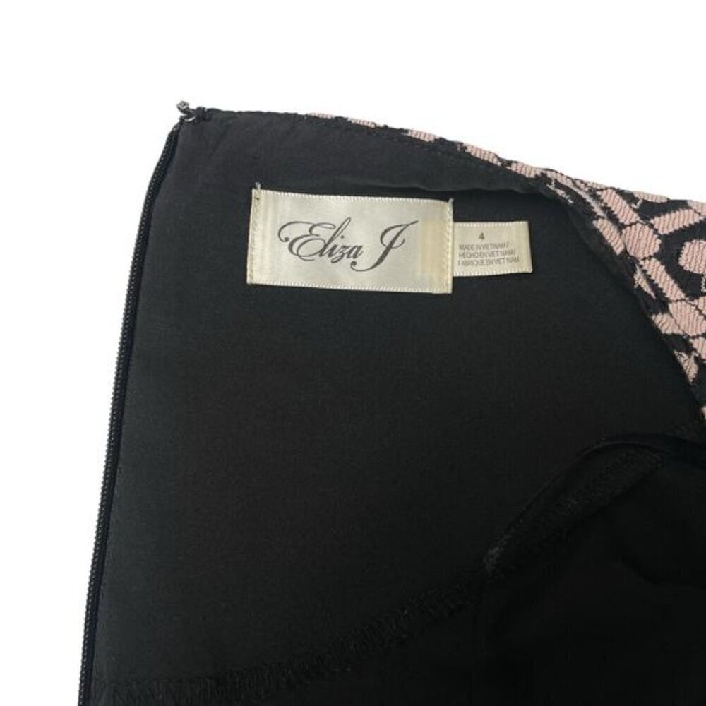 ELIZA J Lace Overlay Cocktail Sheath Dress Sz 4 Nude Pink Black - Picture 4 of 4